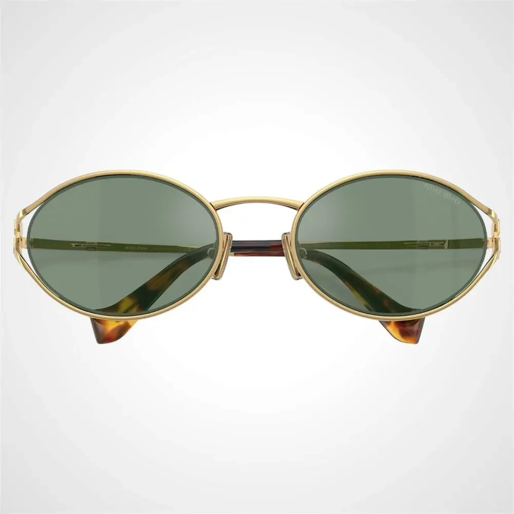 New MIU MIU Sunglasses Gold Oval Green Lens 54mm Oval Metal - Picture 5 of 8